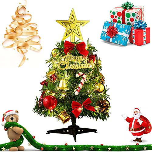 30CM Albero di Natale Piccolo,Mini Albero di Pino di Natale Artificiale con luci e Ornamenti a LED,Piccolo albero di Natale,Albero di Natale da Tavolo,Per Natale Party Natale Table Top Decor Natale