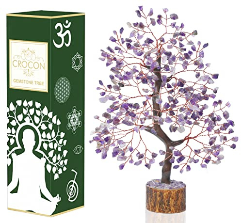 Figura de árbol de piedras preciosas de amatista de cocodrilo, Feng Shui dinero bonsái chakras buena suerte, cristales curativos de Reiki, decoración, adorno de mesa, regalo. Tamaño: 10 a 12 pulgadas