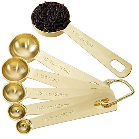 Messlöffel Gold Messlöffel Set 6er-Set aus Edelstahl Messlöffel zum Backen, Kochen, Abmessen von trockenen Zutaten wie Flüssigkeiten und Gewürzen…