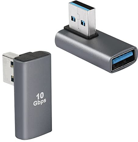 QIANRENON 90 Grado Angulo USB 3.1 Adaptador Convertidor 10 Gbps USB A Macho a Hembra ángulo Recto Conector Acoplador, para Transmisión De Datos Cobrar, 2 Pcs