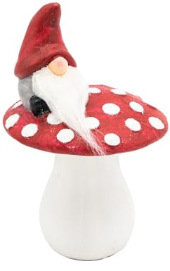 HEITMANN DECO Seta de Mosca con Duende – Figura de cerámica en Color Blanco y Rojo, Aprox. 18 cm, decoración otoñal para Ventanas, Mesa y estanterías