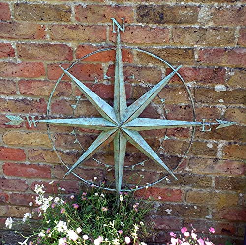 Inspirational Gifting Green Verdigris Decorative Metal Compass Wall Art Screen - 94cm Tall!