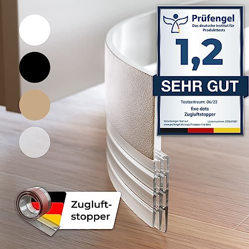 five dots Türdichtung Zugluftstopper für Türen aus Silikon (selbstklebend) - hält Wärme im Raum & stoppt Zugluft unter Tür - Luftzugstopper für Türen als Kälteschutz