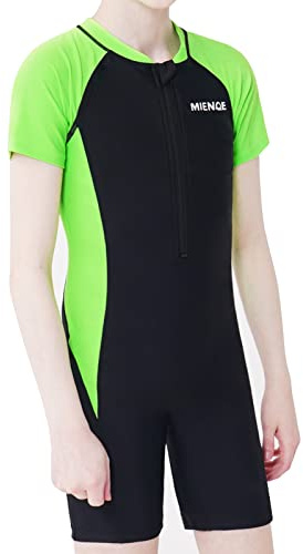 MIENOE Boys Swimsuit One Piece Kid Swimsuit Boys Water Sport Short Swimsuit UPF 50+ Sun Protection Bathing Suits Black Green