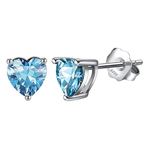 Bellitia Jewelry Orecchini a Bottone in Argento Sterling 925 per Donna Ragazze, Orecchini a Lobo con Pietra a Forma di Cuore Orecchini Carini Anallergici Acquamarina