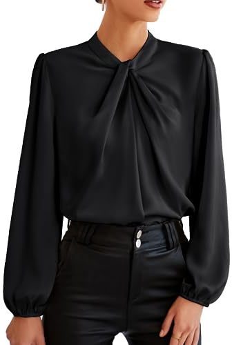 GRACE KARIN Blusa Casual Donna a Manica Lunga Tinta Unita da Sposa da Cerimonia Nero XL