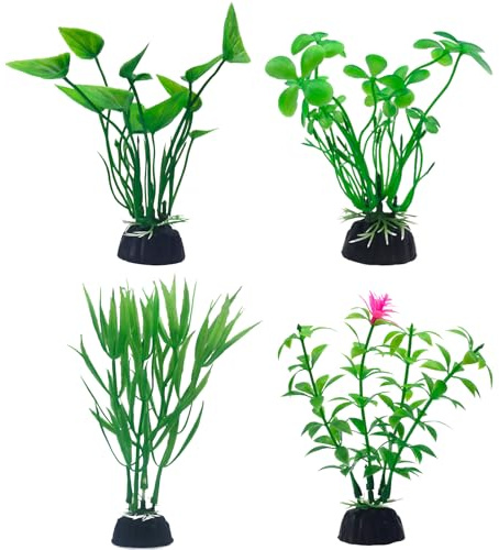 SwirlColor Plantas Acuario Artificiales, Pequeñas 10 cm / 3,94 Pulgadas Plástico Plantas para Peceras Realistas Decoracion Acuario 4pcs