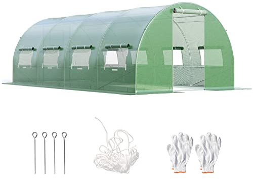 HOMASIS Serre en film plastique avec fenêtres et porte roulante, serre tunnel en métal et polyéthylène, serre à tomates, serre pour plantes, serre pour jardin, vert (vert, 6 x 3 x 2 m)