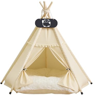 Whiwhi Chien Tente Tipi pour Animaux De Compagnie avec Coussin en Peluche Chat pour Chien Niche Chat Intérieur 60x60x70cm
