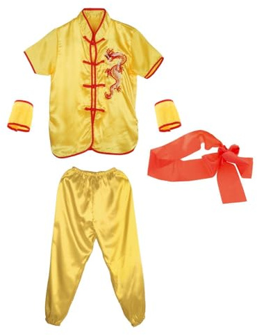 Fonowx Abbigliamento Tradizionale Cinese Wushu Costume Abbigliamento Set Vestiti per Bambini Adulti Unisex, Giallo 150