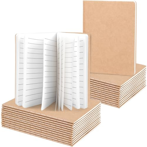 Koogel 24 Stück Klein Liniert Notizbücher, Notizbuch Journal Tagebuch Notizblöcke Schulhefte 8.9 x 12.7cm Notizbücher mit Kraftpapier-Einband Braun