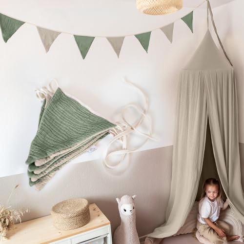 LILIMAUS Wimpelkette Stoff [in 12 Farben] Wimpelkette Kinderzimmer - 100% Baumwolle Handmade Girlande Stoff - Wimpelkette Musselin - Hausbett Deko Mädchen & Jungen - Girlande für Babyzimmer