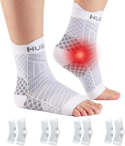 HUEGLO 4 Pairs Compression Socks For Women Men Neuropathy Plantar Fasciitis Socks Ankle Support Brace Breathable Anti-Slip Foot Support (White, S)