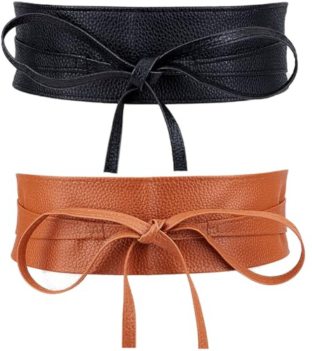 CRASPIRE 4 färger Obi-stil midjebälte 224,6 cm konstläder PU korsett cinch slips brett midjeband retro vintage boho Obi-stil cinch-midjebälte för kvinnor klänning tröja kappa, Svart, brun