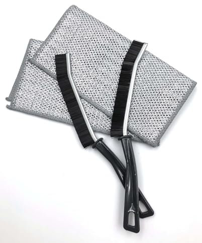 Hard Bristle Gap and Crevice Brush and Non-Scratch Scrubbing Cloth – 4 Pack (2 of each)