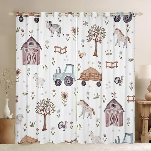 Vorhang Blickdicht Tiere und Pflanzen Vorhänge Bauernhof Gardinen Wohnzimmer Schlafzimmer Verdunklungsvorhänge Thermovorhang 3D Druck Schallschutz Vorhang mit Ösen 2er set B 60 x H 150 cm a5032