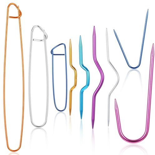 9 Pieces Cable Stitch Holders, Mixed Color Aluminum Knitting Stitch Holders, Bent Tapestry Needles, Cable Knitting Needles with Knitting Stitch Markers for Yarn Sewing Knitting