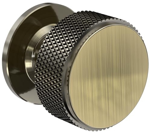FURNIWARE Pack of 30 Knurled Cabinet Knobs, Shiny Antique Brass Cabinet Knobs, Solid Cupboard Handles with 2 Sizes Screws, Round Single Hole for Kitchen, Dresser, Wardrobe, Chest of Drawers, Furniture
