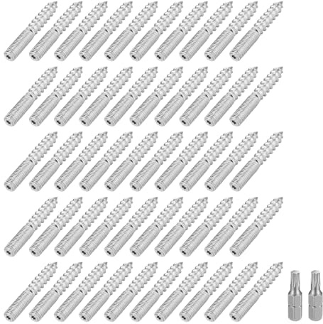 50 Stück Stockschrauben M6, Torx Stockschraube Doppelseitige Dübelschrauben Holzschrauben TX15 Doppelgewindeschrauben aus Verzinktem Astahl mit 2 Torx Bit (M6x60mm)