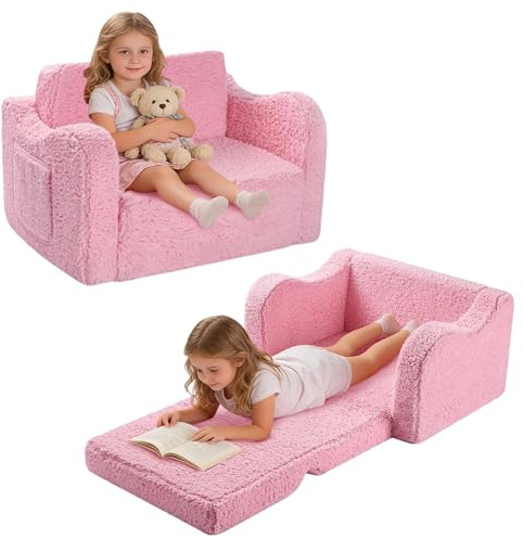 CAIEJSAEN Fauteuil Enfant Convertible en Canapé-lit 2-en-1Parfait pour Jouer et Dormir avec Matelas Amovible, Coussin et Pouf Léger et Facile à Plier pour Filles et Garçons Fauteuil