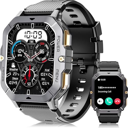 OUKITEL Smartwatch Herren, 2.02''HD Touchscreen Smart Watch mit Telefonfunktion, 5ATM Wasserdicht Fitnessuhr, 100+Sportmodi Sportuhr, 24 Std SpO2/Puls/Schlaf/Monitor Schrittzähler, Uhr für Android iOS