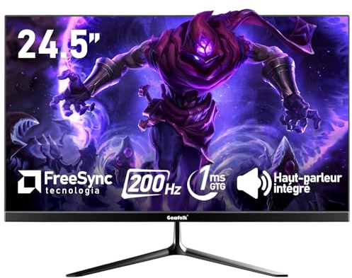 Gawfolk Écran PC 24,5 Pouces, Moniteur de Jeu pour Ordinateur 200 Hz, FHD 1080p, Haut-parleurs intégrés, 1 ms, FreeSync, 99% sRGB, Angle de Vue de 178°, HDMI, DisplayPort, Noir