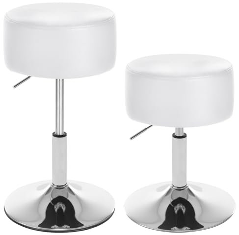 WOLTU Design Hocker mit Hebel, 2er Set, stufenlose Höhenverstellung, verchromter Stahl, Antirutschgummi, pflegeleichter Kunstleder, gut gepolsterte Sitzfläche, Weiß