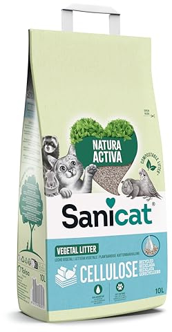 Sanicat - Lecho absorbente multipet Natura Activa de Cellulosa reciclada. Absorción superior y control de olores, es de origen natural, biodegradable y compostable, 10L de capacidad