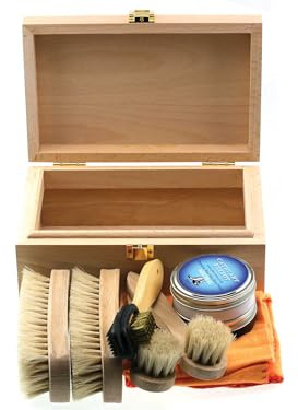 Cathcart Elliot Personalised Premium Beech Wood Shoe Valet Box Shoe Care Kit with 2 tins Bees wax polish (Black & Neutral)