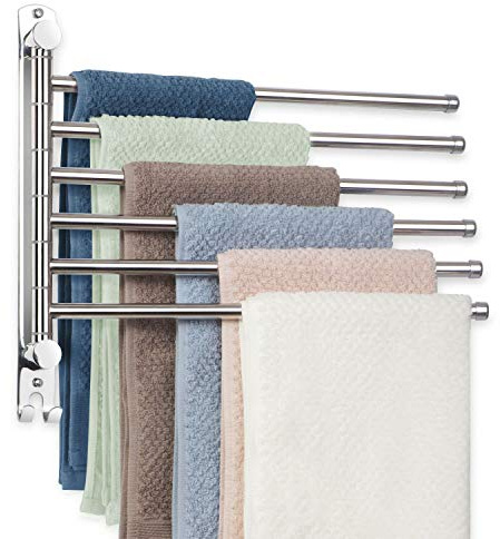 JSVER Toallero Baño, Acero Inoxidable Porta Toallas con 6 Brazos de 180 ° de Rotación Toalleros Barra para Baño Acero Inoxidable con Gancho