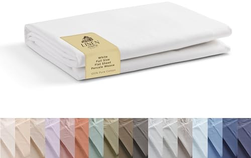 Linen Home Full Size Flat Sheet only 100% Cotton Percale, White