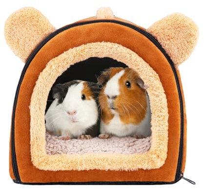 Pantula Warm Guinea Pig Bed House in Winter - Cave Cozy Hamster Rabbit Bed with Removable Pad, Large Hideout for Guinea Pig Ferret Hedgehog Chinchilla (Brown)
