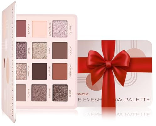 Lamora Nude Lidschatten Palette Makeup - 12 Hochpigmentierte Matte und Schimmernde Farbtöne - Vegan und Tierversuchsfrei