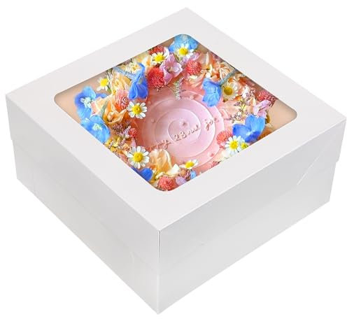 Moretoes 30pcs Cake Boxes, 12x12x6 Inch Square Bakery Boxes with Window