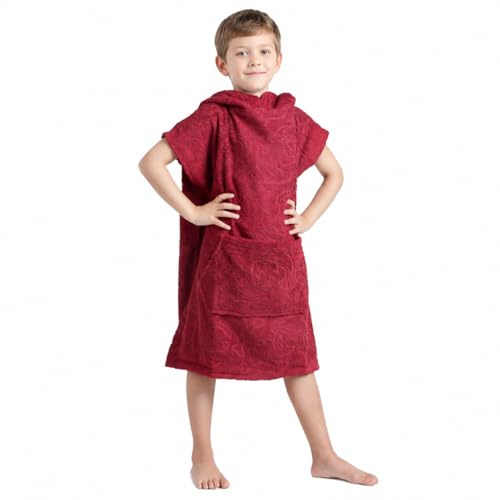 ALLEN & MATE Kids Surf Poncho Towel Robe, Hooded Changing Robe, 6-13 Years | 100% Cotton Terry, Hood, Front Pocket, Free Head Towel, Fits 46-62in Tall, Change Underneath, Pool Beach Swim, Machine Wash