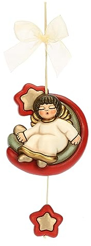 THUN - Acchiappasogni con Angelo in Ceramica Decorata a Mano, Linea Desideri di Natale, Stella 4x4x1.6 cm; Angelo 29 cm