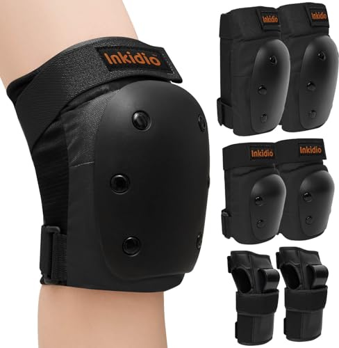 Inkidio Juego de equipo de protección para niños/mujeres/hombres con rodilleras, coderas y muñequeras, ideal para patinaje en línea, patineta, monopatín, equitación, ciclismo (grande (adulto))