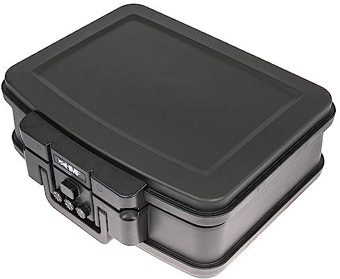 HMF 250437 Feuerfeste Wasserdichte Dokumentenbox mit Zahlenschloss | DIN A4 | 44,5 x 16,5 x 33 cm | Schwarz