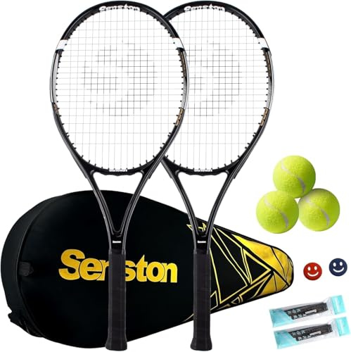 Senston Raquettes de Tennis pour Adultes de 68,6 cm / 27 inches – Ensemble de Raquettes de Tennis pour 2 Joueurs avec 3 Balles, 2 Surgrips, 2 Amortisseurs de Vibrations