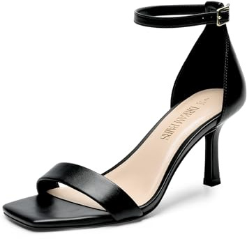 DREAM PAIRS Women's Heeled Sandals Ankle Strap Strappy Wedding Party Evening Prom Open Toe Shoes SDHS2427W,Size 5.5,Black-Pu,SDHS2427W