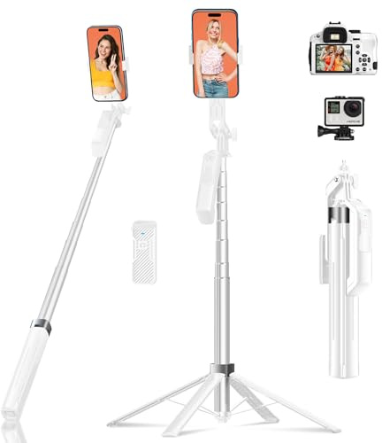 Funxee Selfie Stick Phone Tripod - 71 inch Tall Cell Phone Holder with Detachable Wireless Remote and 2 LED Lights for Recording, Video and Picture, Phone Stand for iPhone, Android, Camera & Gopro