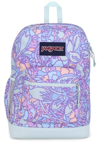 JanSport Cross Town Plus Backpack - Large Main Compartment, Side Water Bottle Pocket, 15-Inch Padded Laptop Sleeve, Fluid Floral Pastel Lilac, One Size, Cross Town Plus Backpack