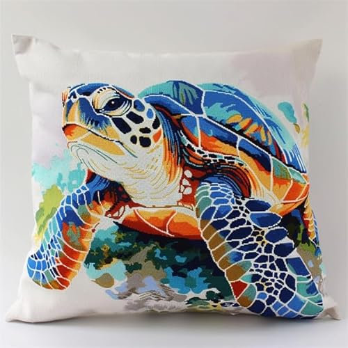 kitphoenix Knüpfkissen Zum Selber Knüpfen-Set Mit Schildkröte für Anfänger,Erwachsene oder Kinder-DIY Knüpfteppich Mit Knüpfhaken 43 X43 Cm