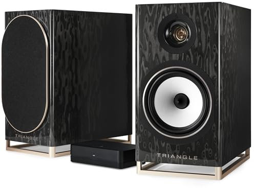 Triangle - Enceintes Connectées Capella - Bibliothèque sans-Fil 2 x 100W - Wi-FI & Bluetooth - Airplay/Chromecast - TV Arc et Optique – Made in France - 200 x 380 x 315 mm – Etoile Noire (Paire)