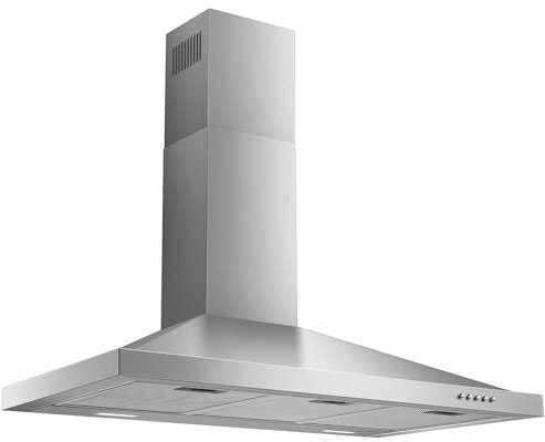 Tiesay Wall Mount Range Hood 36 inch with Ducted/Ductless Convertible Duct, Kitchen Hood Stainless Steel Chimney-Style Over Stove Vent Hood with LED Light, 3 Speed Exhaust Fan, 450 CFM