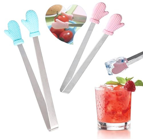 2 pinze da portata per caramelle, in silicone, resistenti al calore, piccole pinze per caramelle, mini pinze da cucina, piccola pinza da portata in acciaio inox, per barbecue, dolce cubetti di