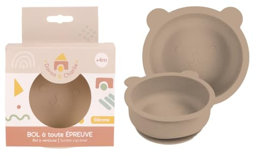 DORON & CHARLIE - Bol Ventouse - Repas Enfant - 056762 - Beige - Silicone - 350 ml - Compatible Micro Onde - DME - Machine à Laver - Facile à Nettoyer - Assiette Bébé - À Partir de 4 mois