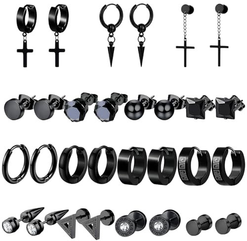 15 Paar Ohrringe Herren, Edelstahl Ohrstecker Modeschmuck Accessoire für Herren Damen