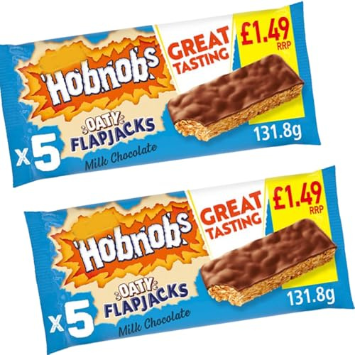2 x MccViittiies Hobnobs Oaty Flapjacks Milk Chocolate PMP 131.8g - Chewy Oat Bars Topped with Smooth Milk Chocolate