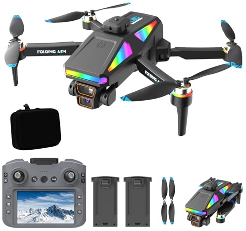 OBEST Drone con Cámara 4K y Pantalla Adulto, RC Dron FPV Plegable con Control Pantalla LCD 4.5, Luces de Colores, Camara Dual, Motor Sin Escobilla, 2 Batería 30Min, 5G Transmisión en Tiempo Real